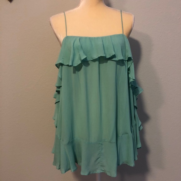 Free People Tops - NWT Free People aqua ruffle tank top